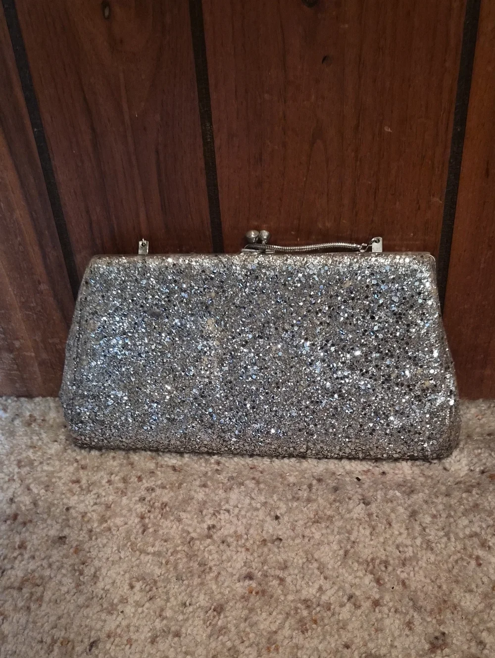 Vintage 1960s Silver Glitter Evening Clutch